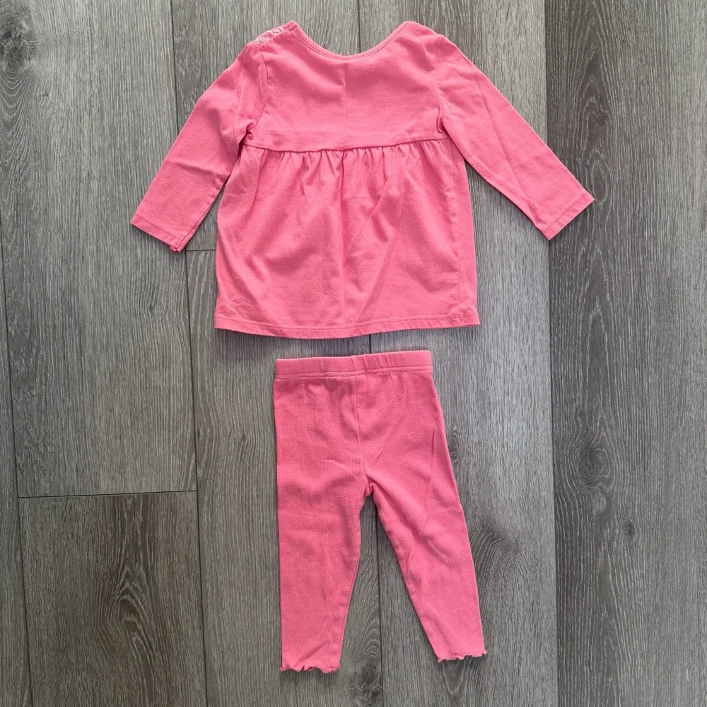 KIDS KORNER 2PC LONG SLEEVE TUNIC TOP AND RIBBED LEGGINGS OUTFIT SET PINK 18MO